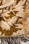 Ochre Floral Woven Throw Blanket with Fringe, 100% Cotton