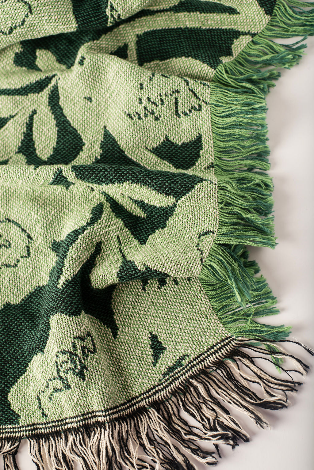 Botanical Green Throw Blanket, Reversible Cotton Jacquard Throw