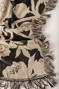 Neutral Botanical Throw Blanket, Reversible Cotton Jacquard Throw