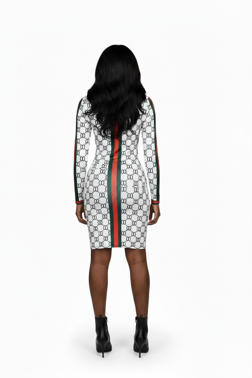 Dragonfly Print Bodycon Dress-White