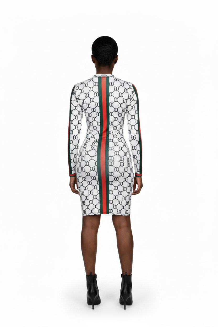 Dragonfly Print Bodycon Dress-White