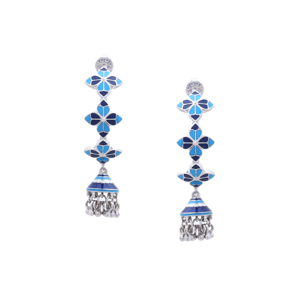 Blue Rosette Hoop Jhumka Earrings