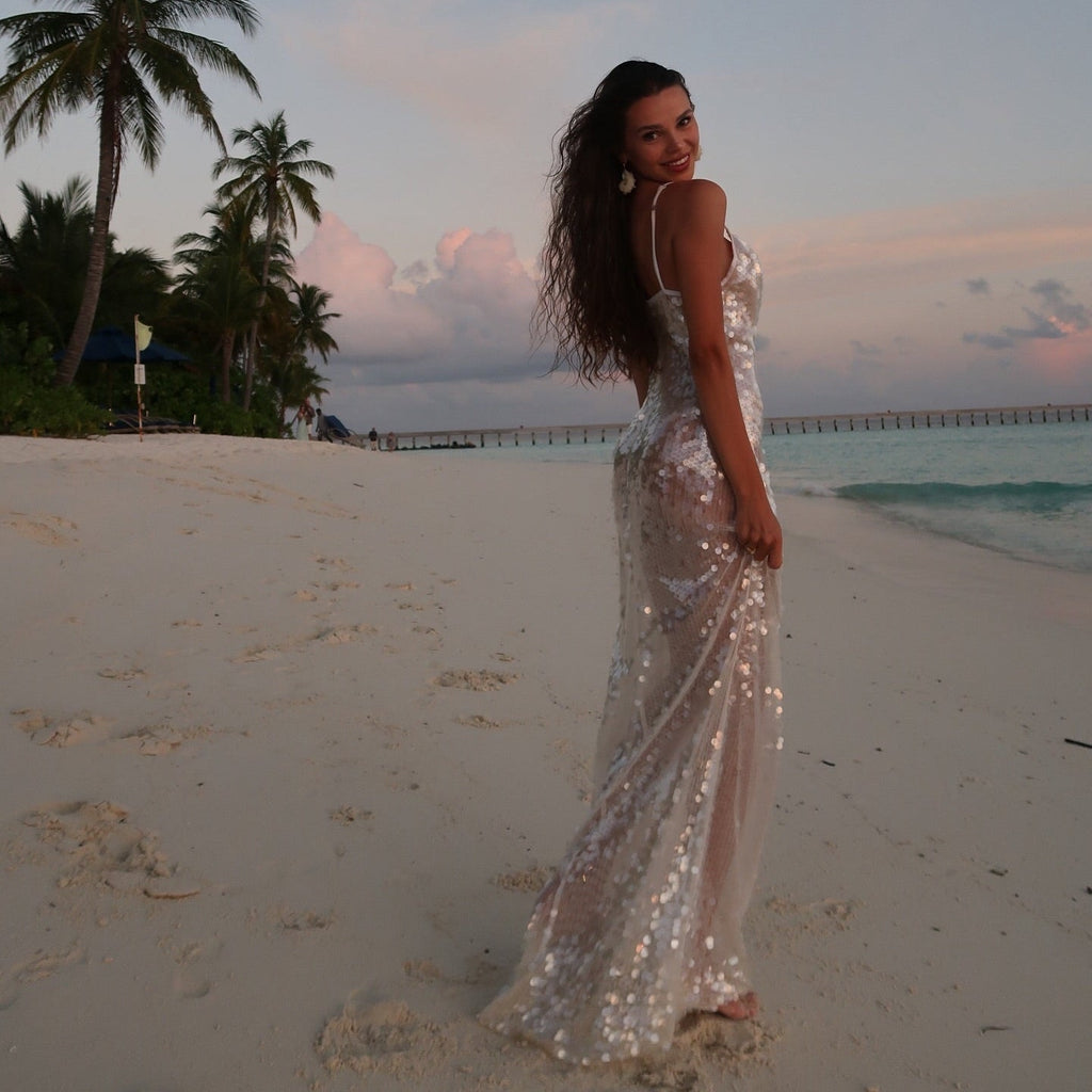 Anastelle White Sequin Maxi Dress