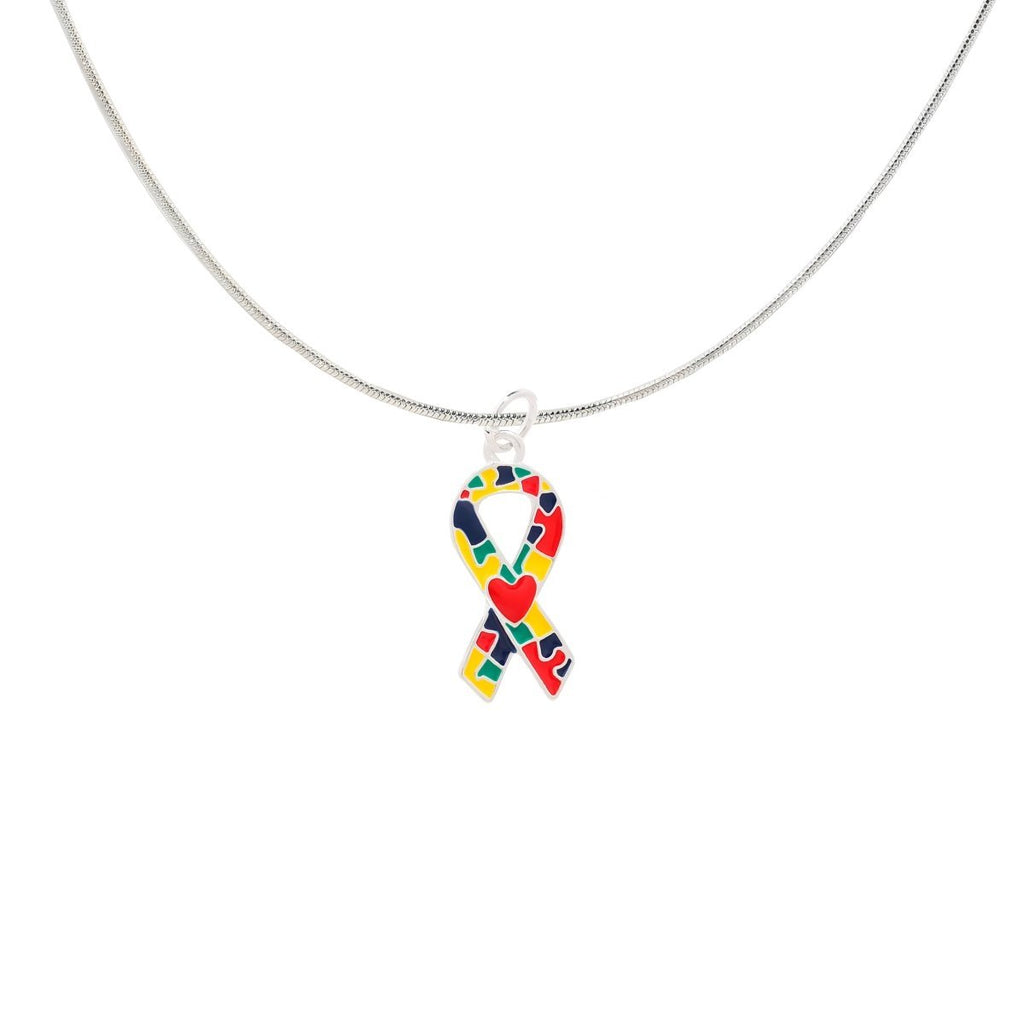 Autism Ribbon with Heart Necklaces