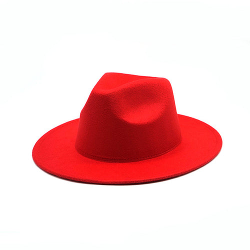 Autumn Winter Womens Felt Hat Fedoras Big Brim Hats For Women British