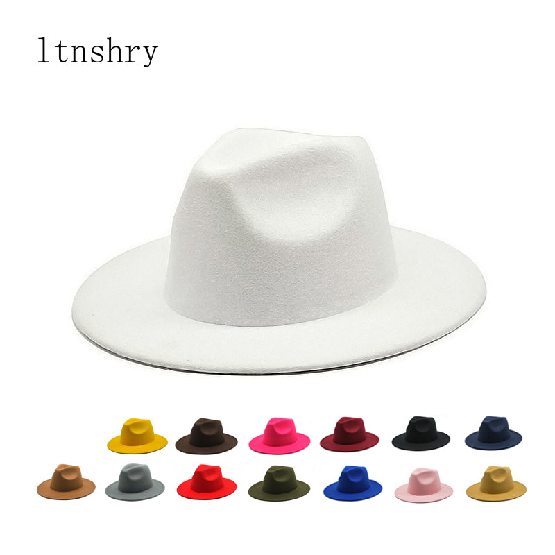 Autumn Winter Womens Felt Hat Fedoras Big Brim Hats For Women British
