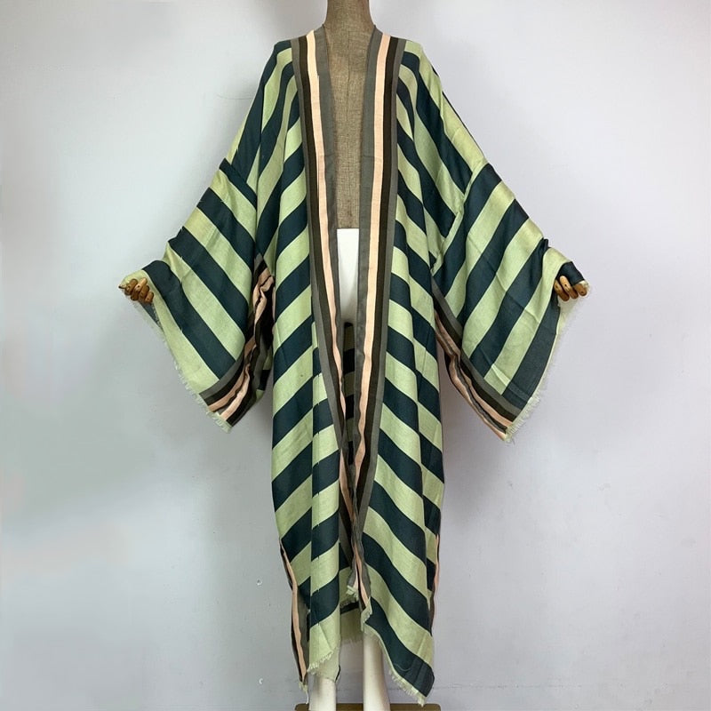 Striped Kimono Cardigan – Timeless Chic Open Front Cover Up