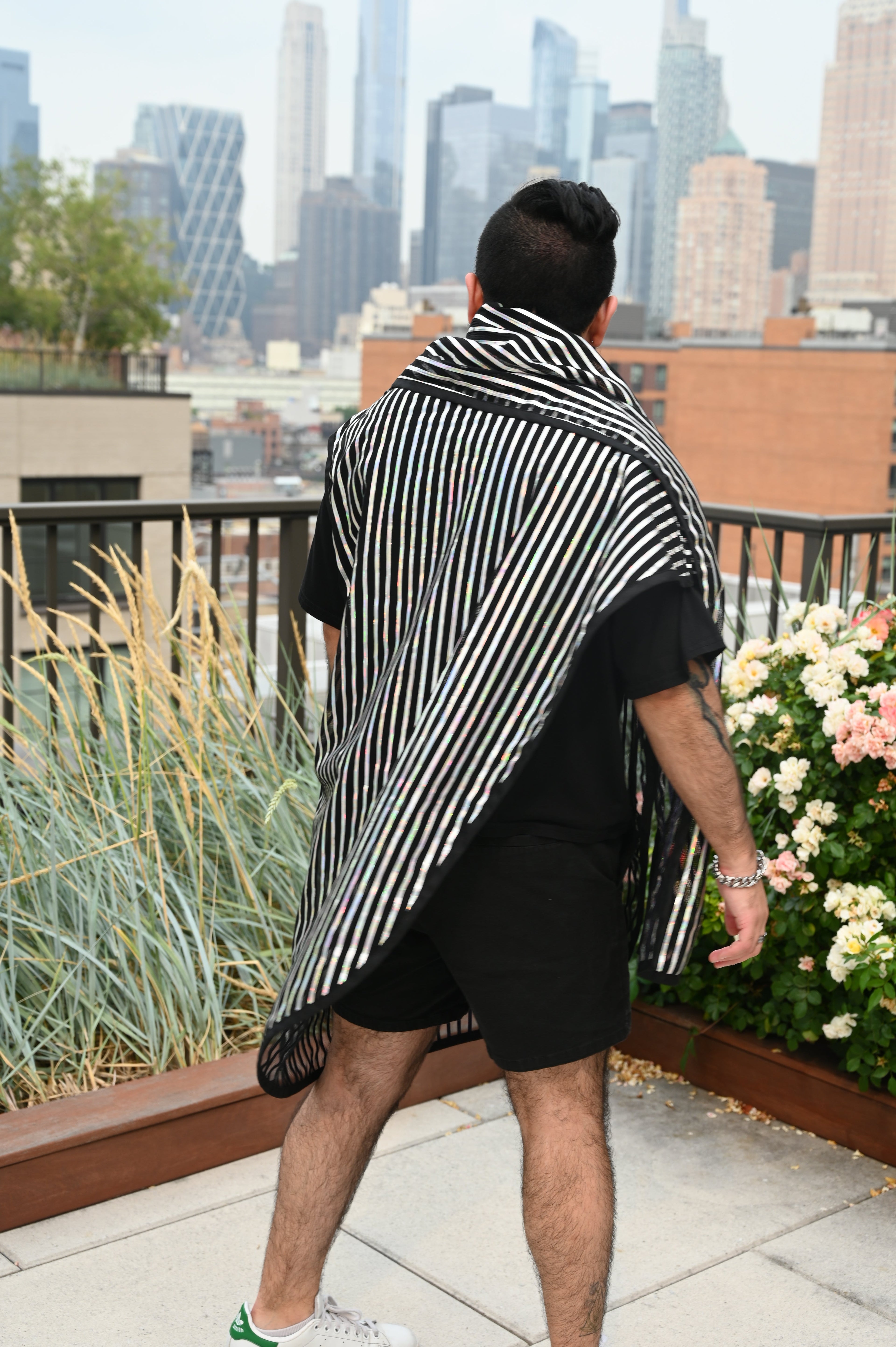 Translucent Striped Scarf Unisex Reversible Top