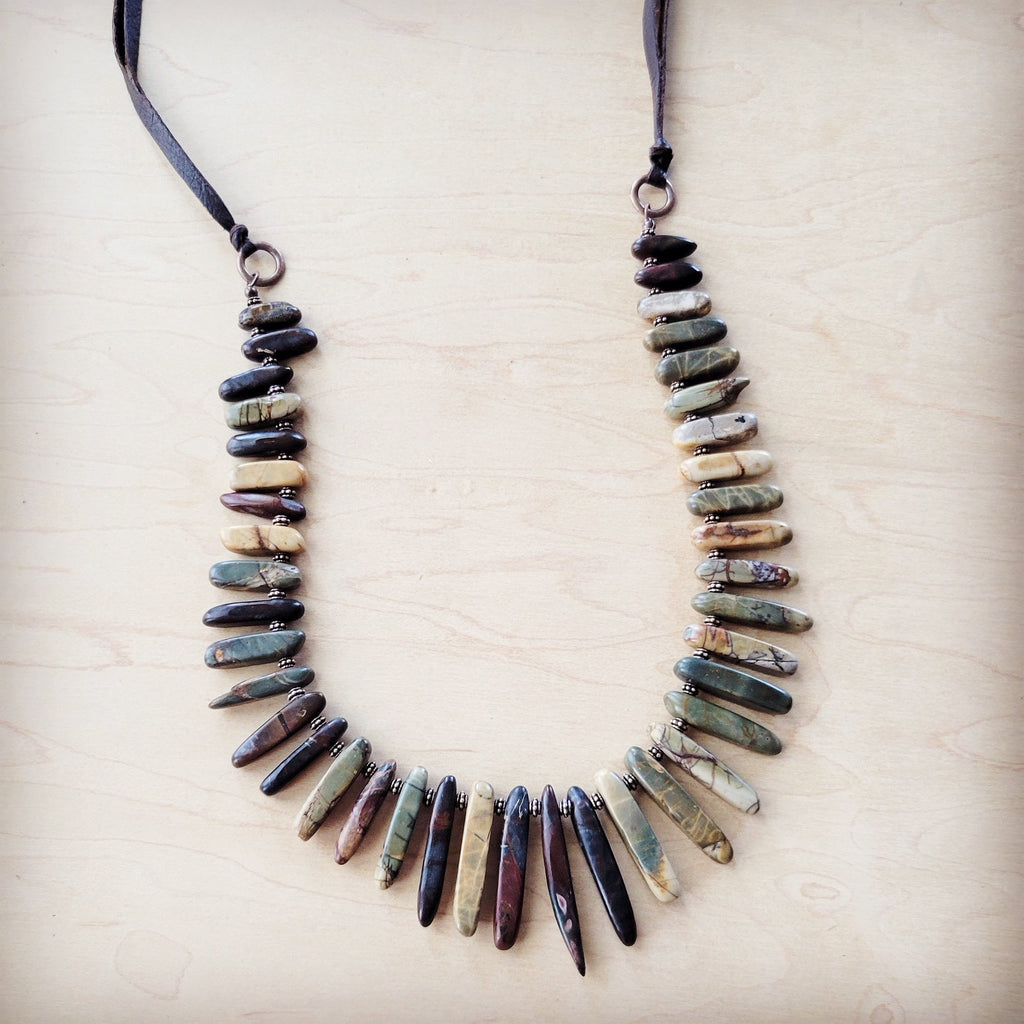 Picasso Jasper Slab Necklace w/ Genuine Leather Ties 261g