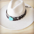 Wide Genuine Leather Black Spotted Hat Band w/ Tur 953k