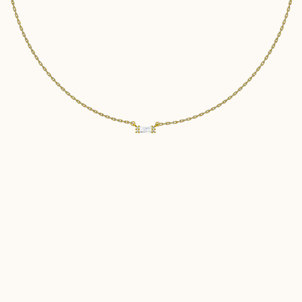Bar Square Necklace with White Gem
