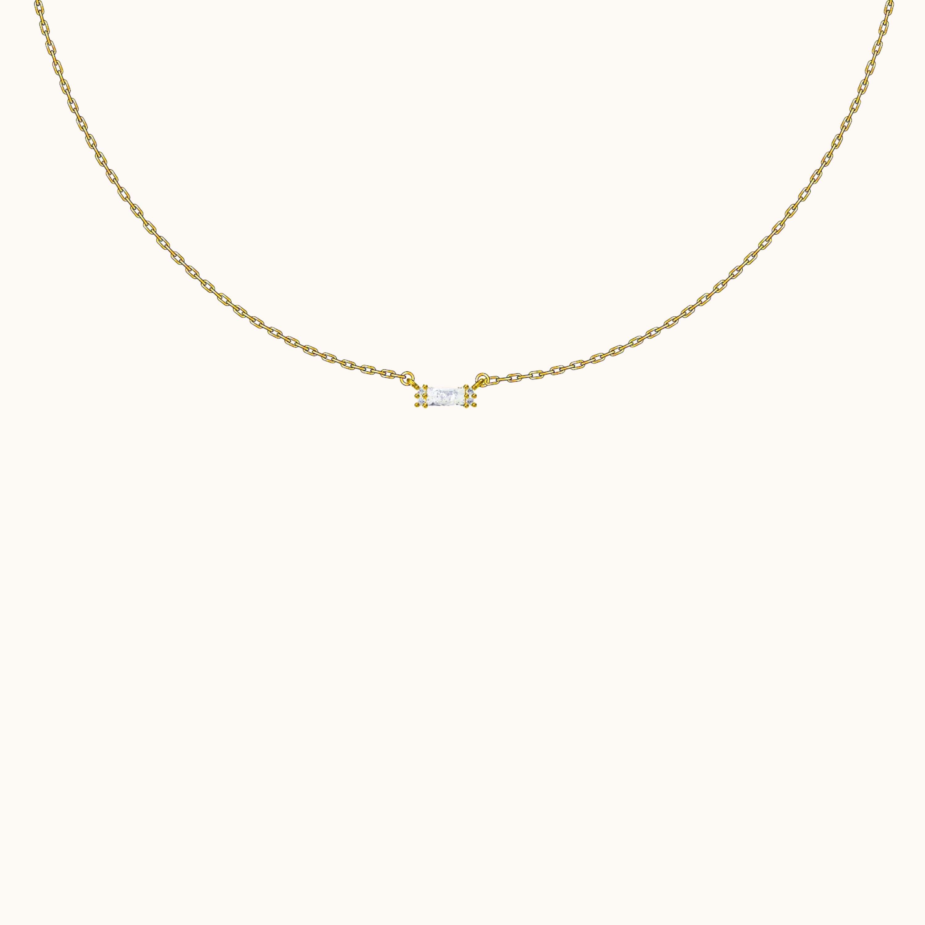 Bar Square Necklace with White Gem