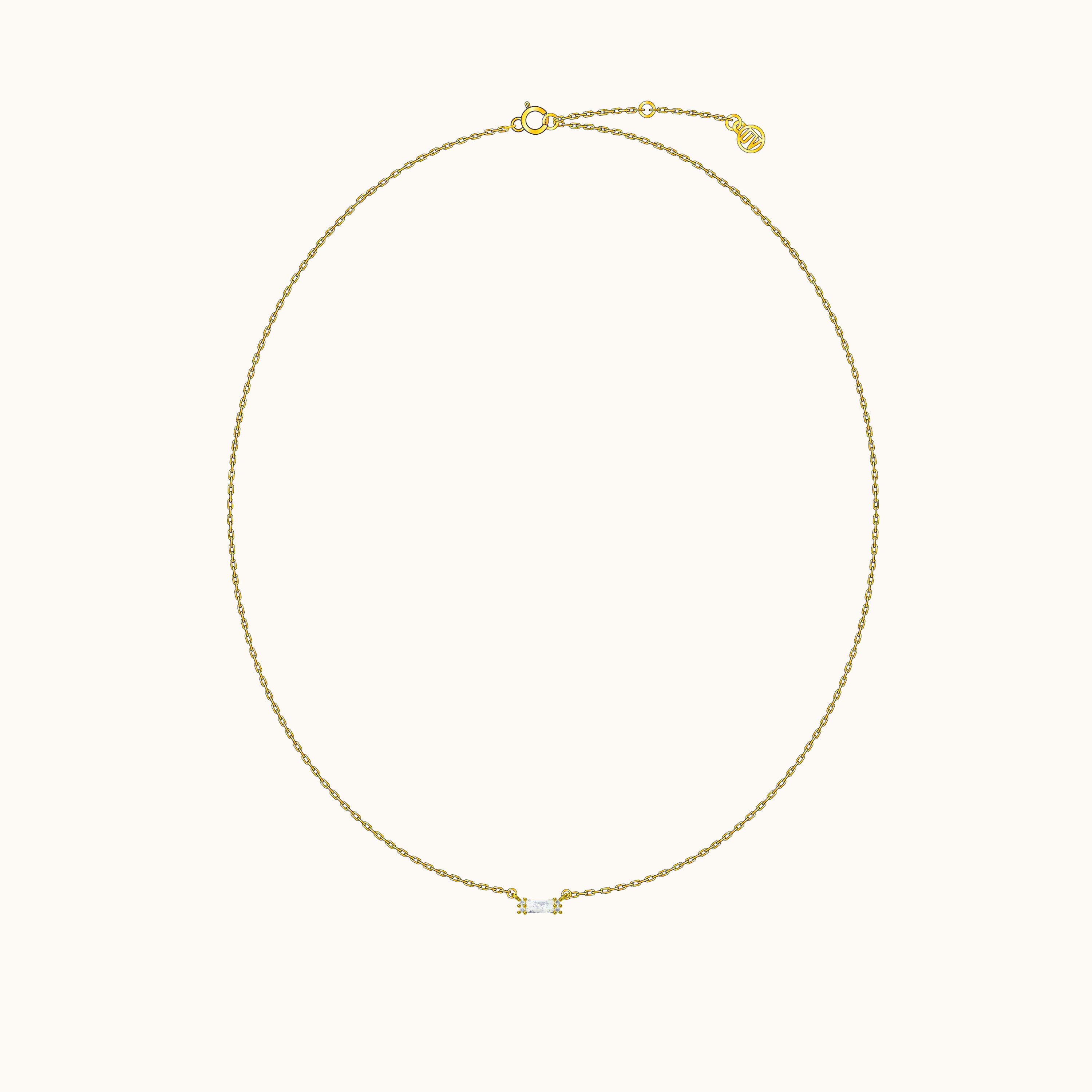 Bar Square Necklace with White Gem