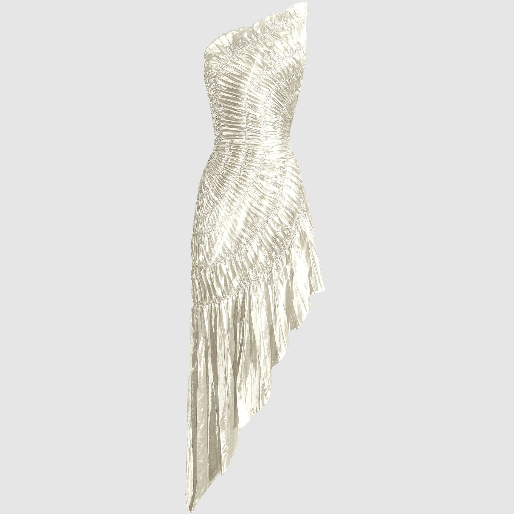 Belissa Silver Pleated Asymmetric Midi Dress