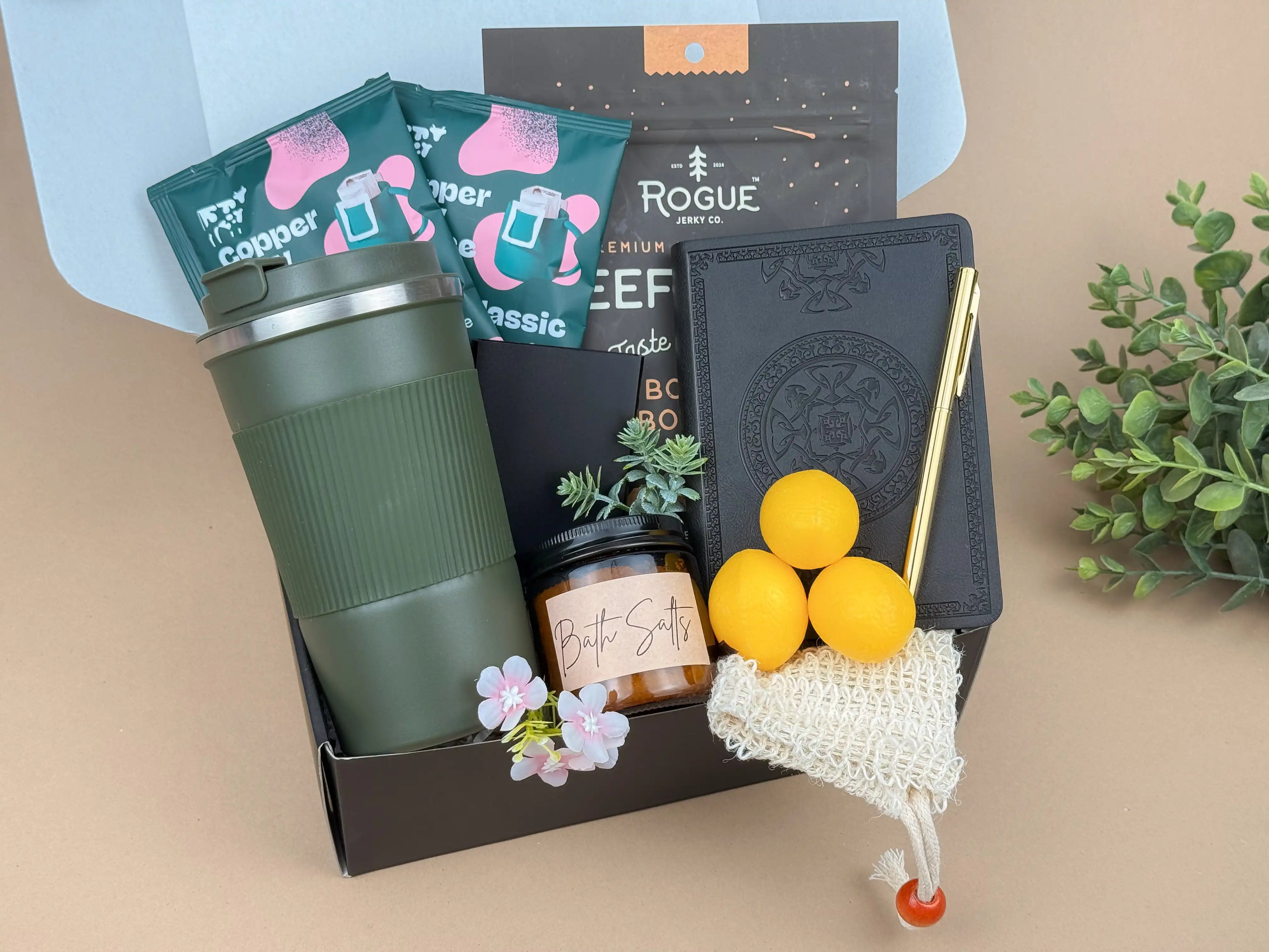 Birthday Gift Box for Him – Luxury Men's Gifts | Steel Tumbler, Gourmet Snacks & Spa Set