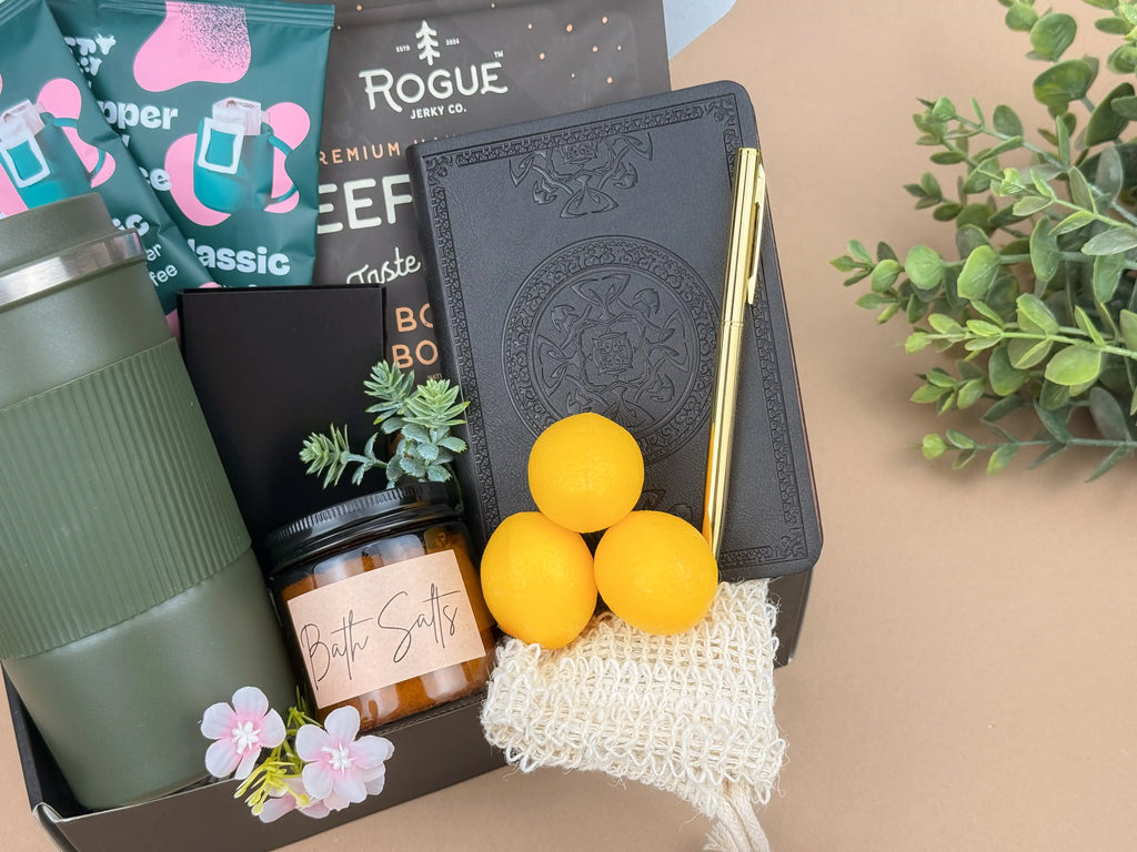 Birthday Gift Box for Him – Luxury Men's Gifts | Steel Tumbler, Gourmet Snacks & Spa Set