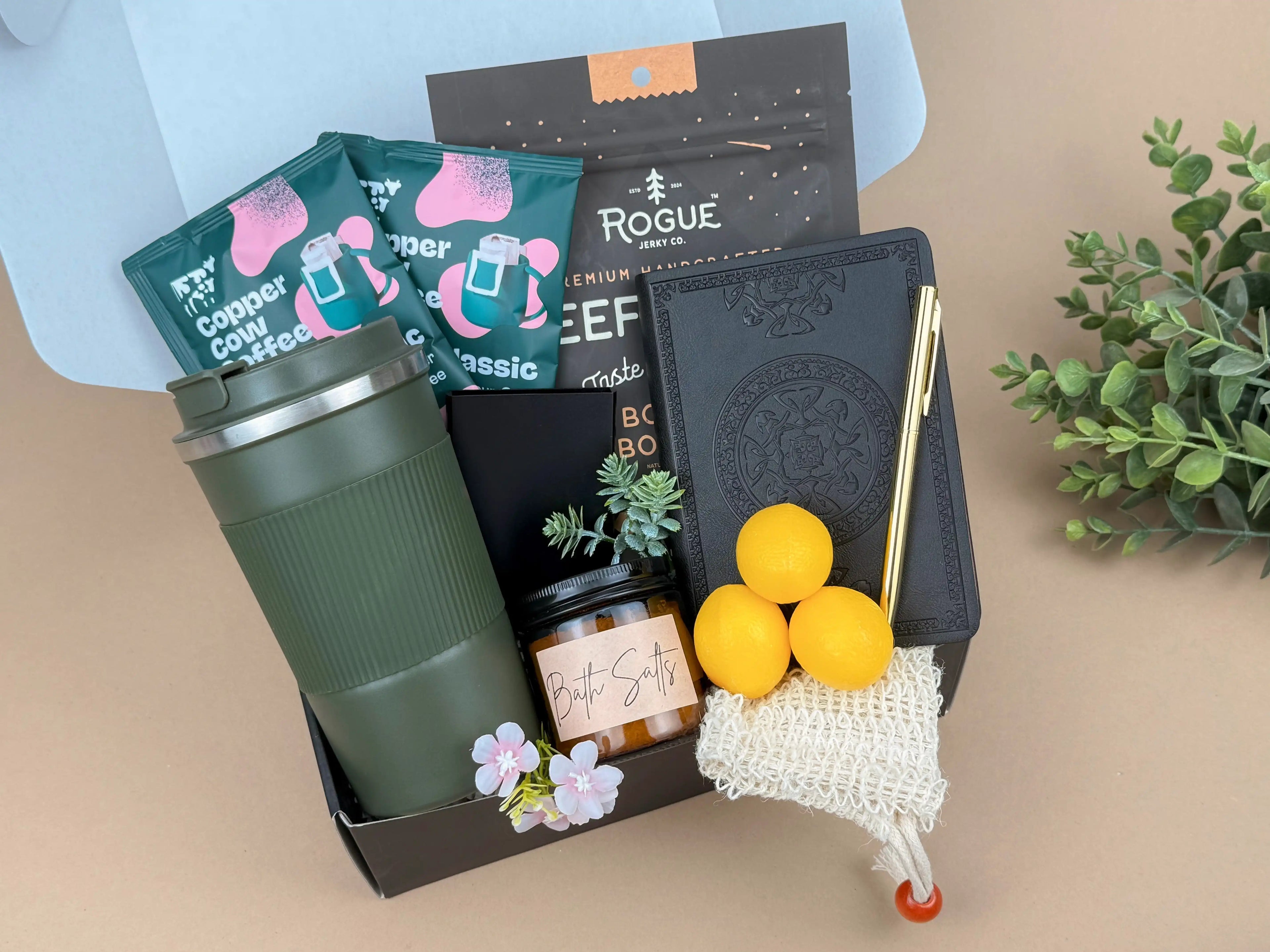 Birthday Gift Box for Him – Luxury Men's Gifts | Steel Tumbler, Gourmet Snacks & Spa Set