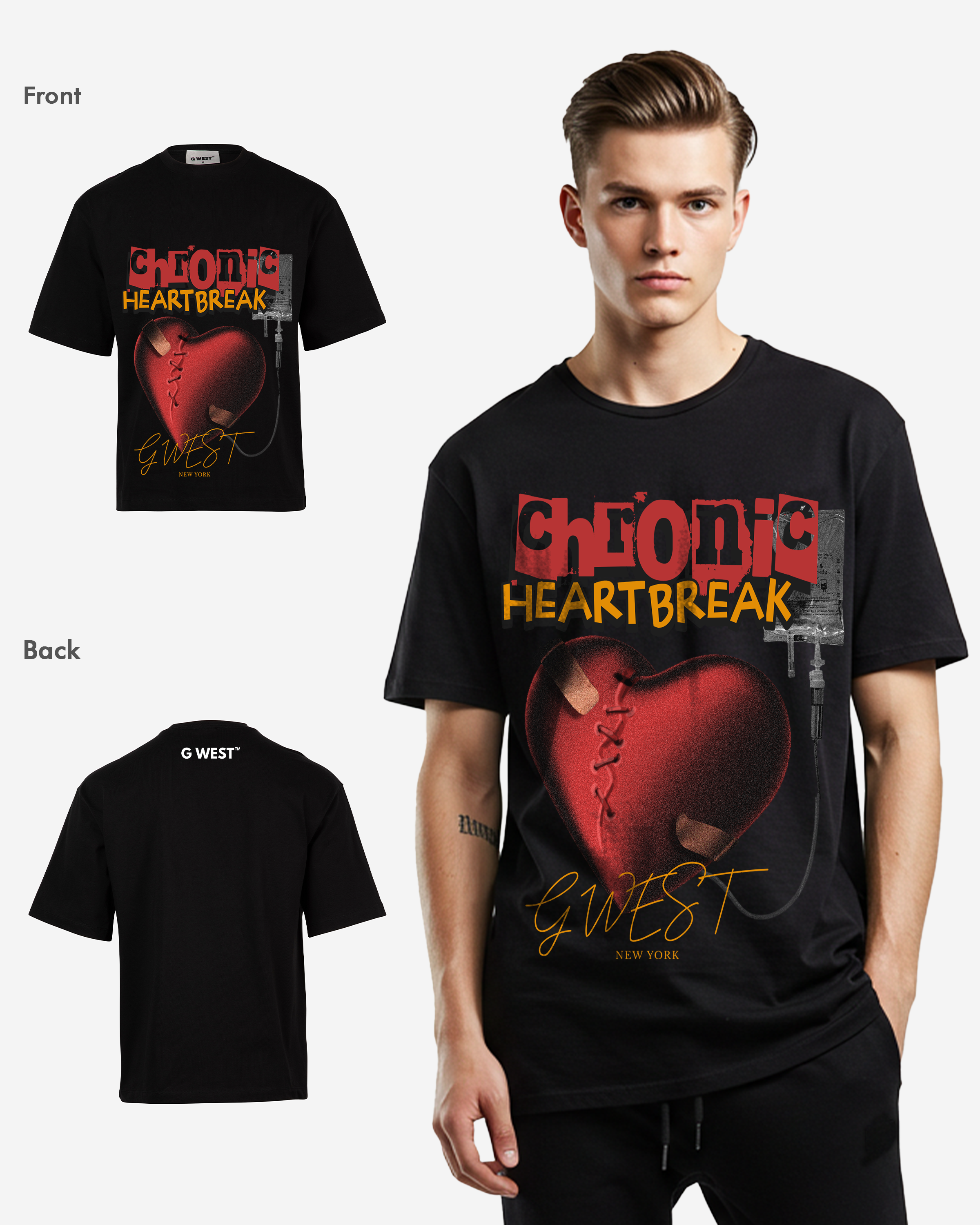 G WEST CHFONIC HEART BREAK OVERSIZED T-Shirt Mens