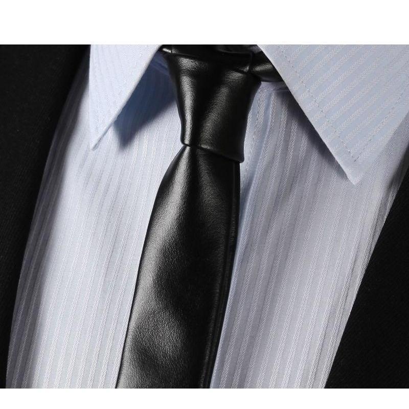 Black Leather Skinny Tie