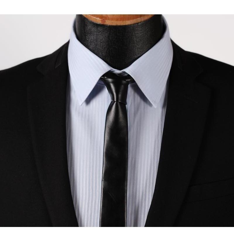 Black Leather Skinny Tie