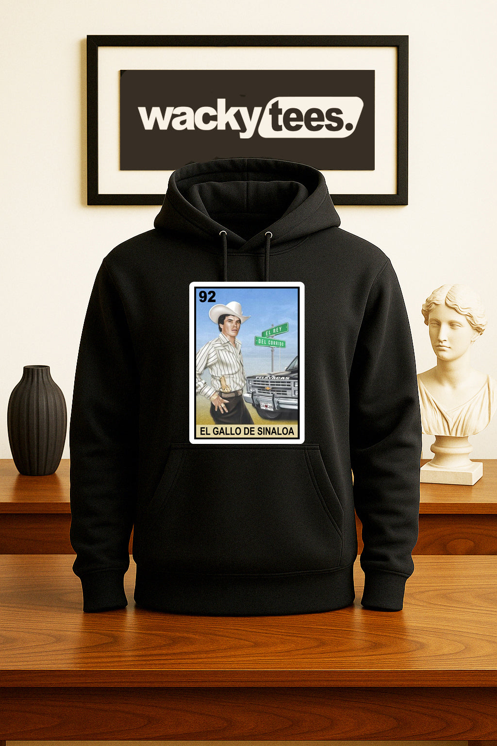 Chalino Sanchez El Gallo De Sinaloa Loteria Mexican Bingo Tarot Card Style Graphic Tee Shirt