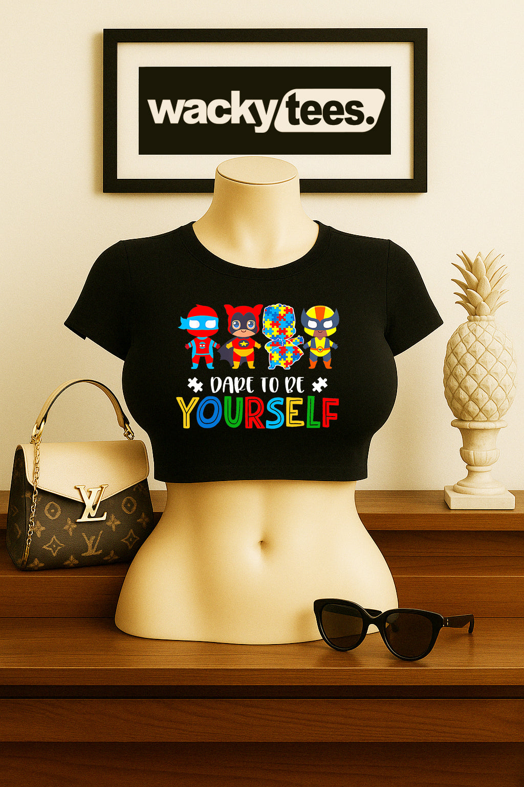 Dare To Be Yourself Super Hero Autism Awareness Graphic Tee Shirt
