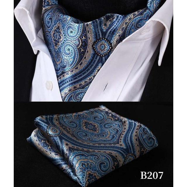 Blue Sophisticated Paisley Silk Ascot/Cravat Tie & Handkerchief