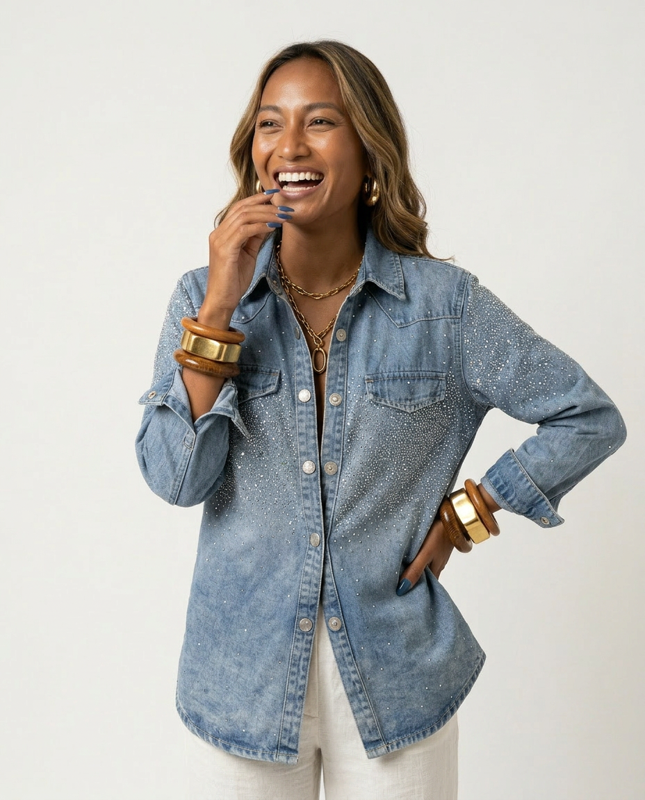 Radiant Rhinestone Denim Shirt