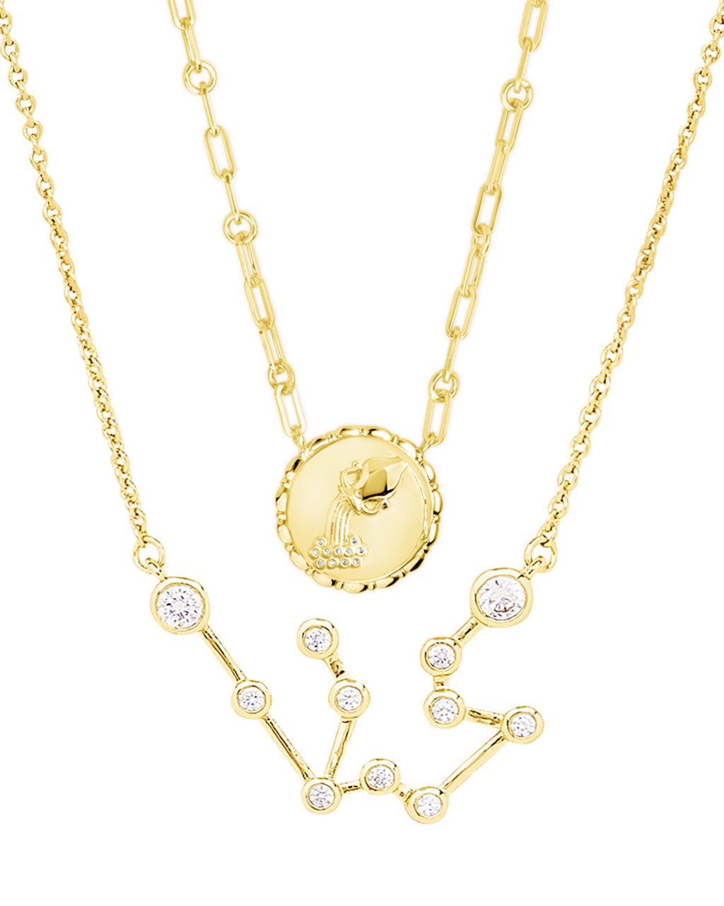 'When Stars Align' Constellation Necklace & Bold Link Zodiac Necklace Set