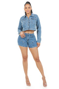 WOMEN FASHION DENIM JACKET AND SHOTR SET