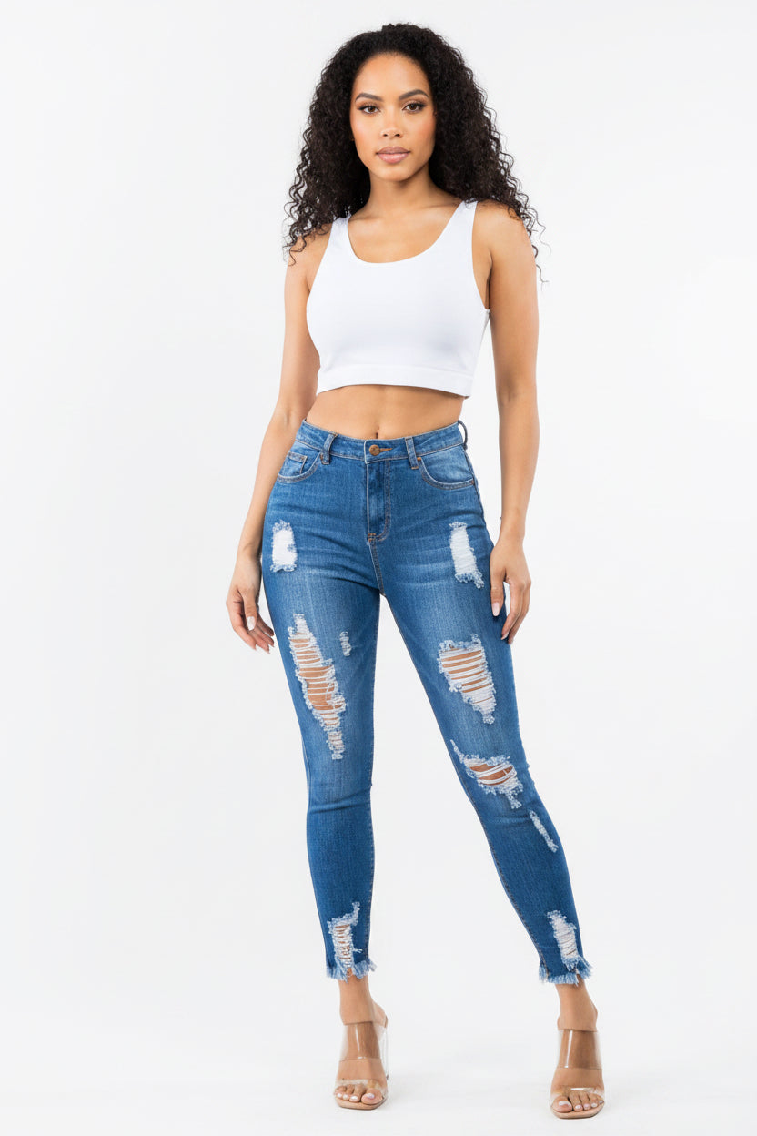 High Waisted Distressed Skinny Jeans