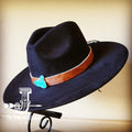 Dark Hair on Hide Leather Hat Band Only w/ Turquoise Slab 951o