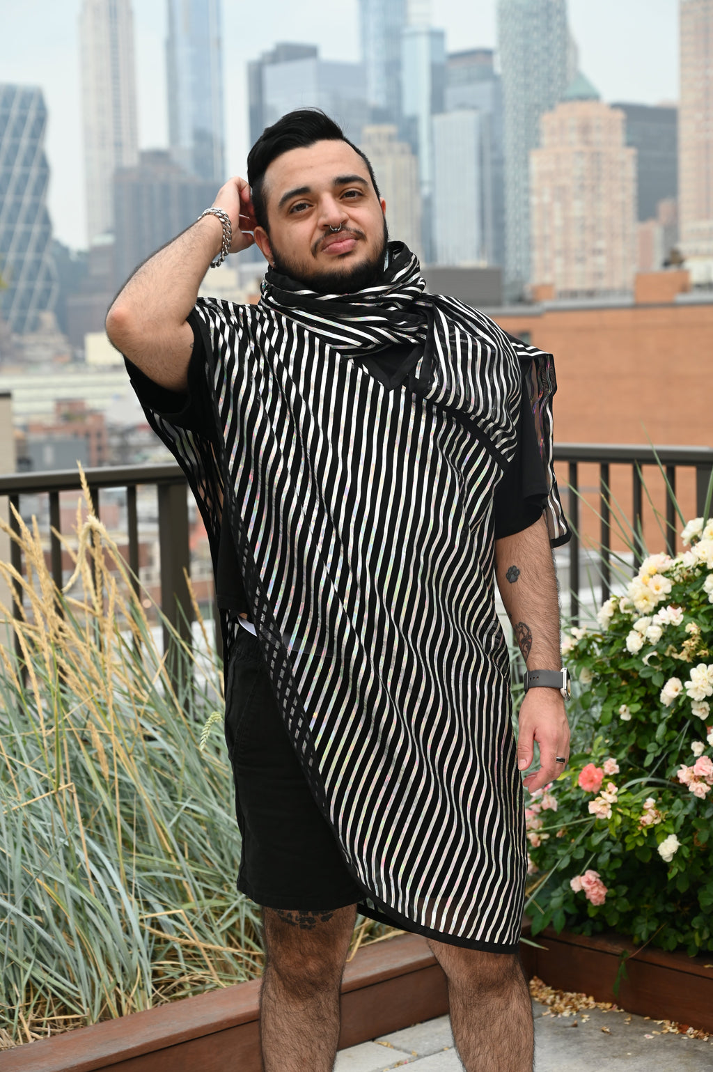 Translucent Striped Scarf Unisex Reversible Top