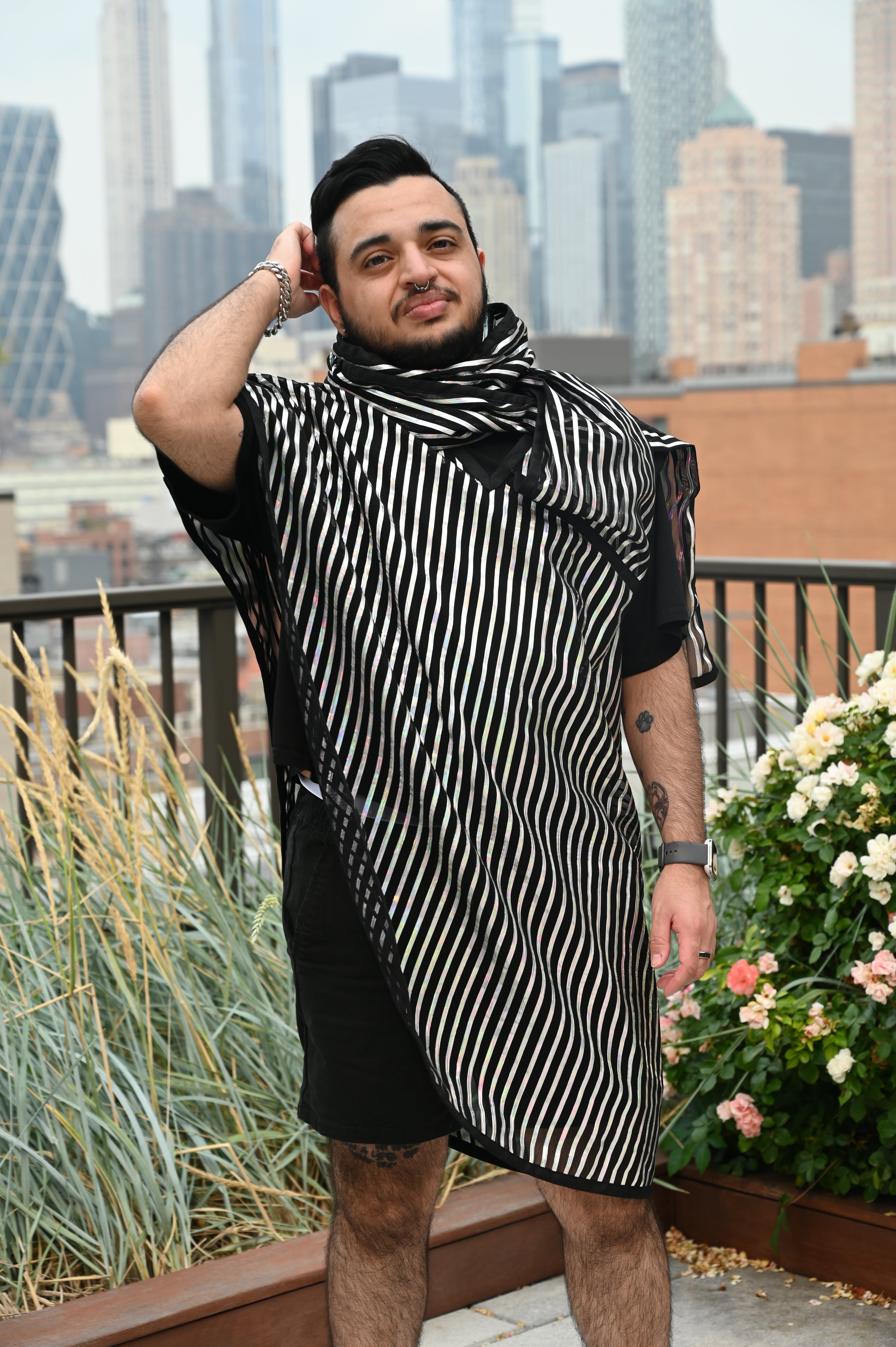 Translucent Striped Scarf Unisex Reversible Top