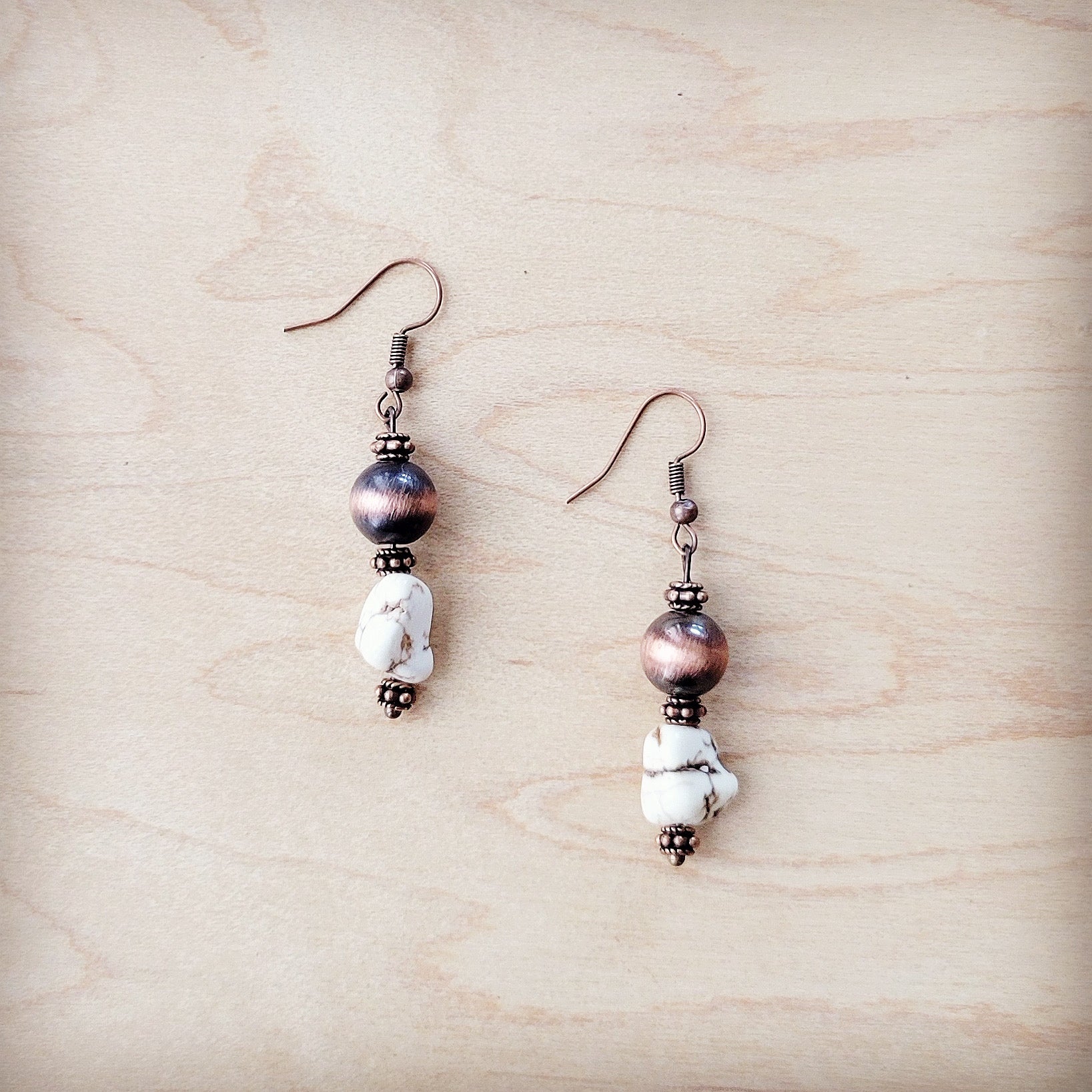 **Western White Turquoise w/ Copper Bead Drop Earring 200x