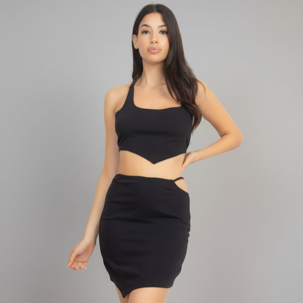 Asymmetrical Cross Back Top & Skirts Set