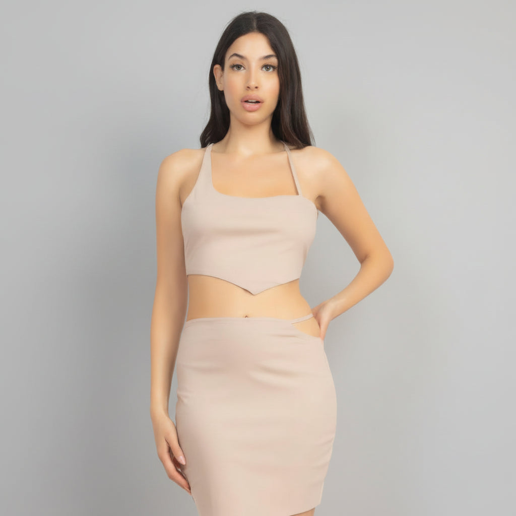 Asymmetrical Cross Back Top & Skirts Set