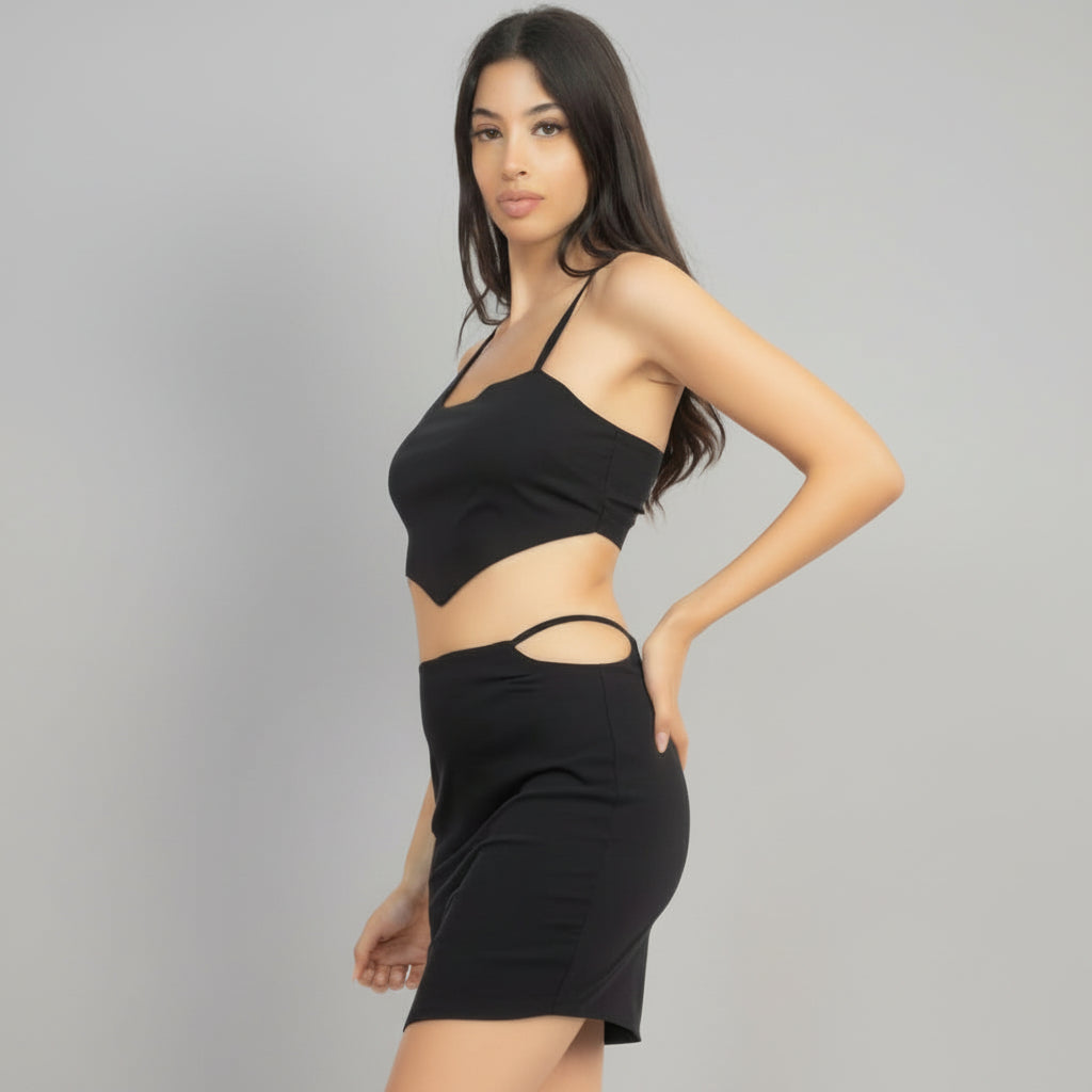 Asymmetrical Cross Back Top & Skirts Set
