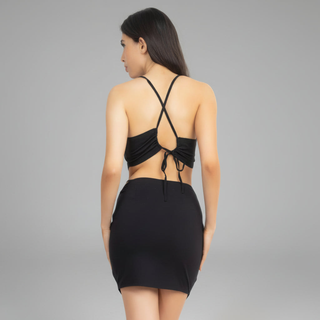 Asymmetrical Cross Back Top & Skirts Set
