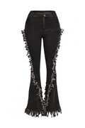 Distressed Fringe Denim Flared Pant