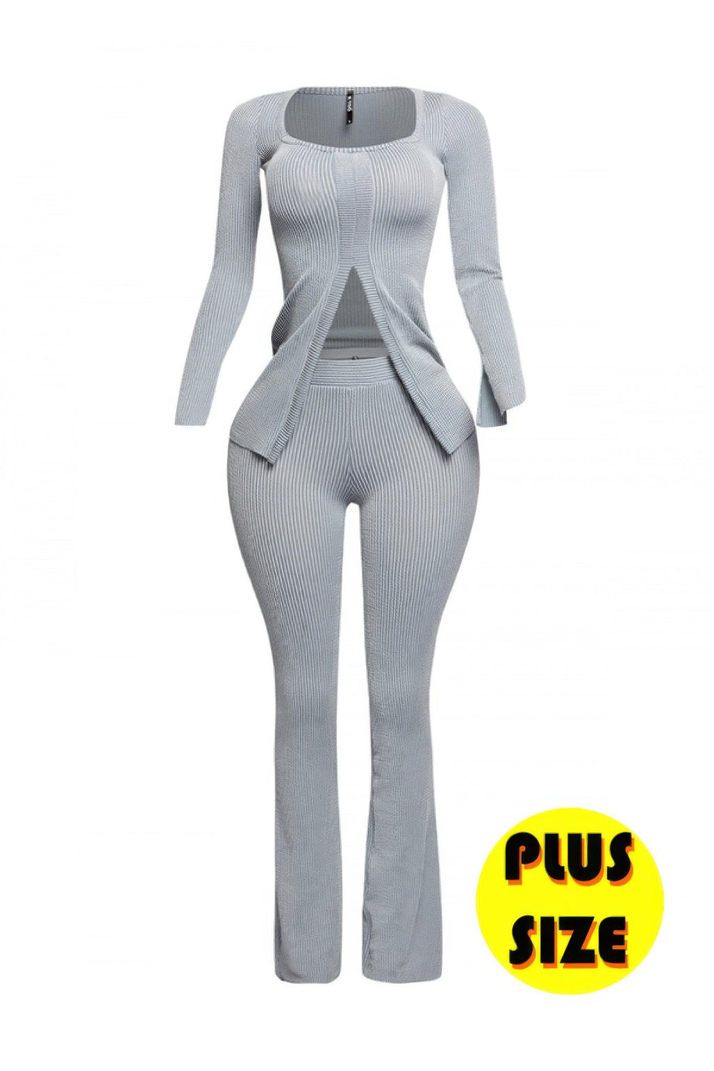 Ribbed Pant Set With Slit Detail