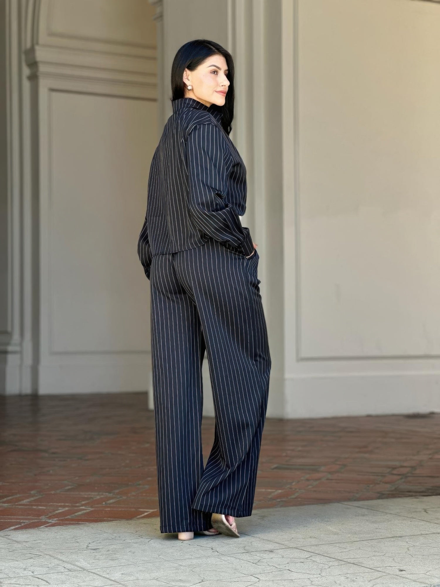 Striped Set With Double Waistband Pants And Top