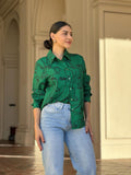 Face Print Long Sleeve Button Down Blouse