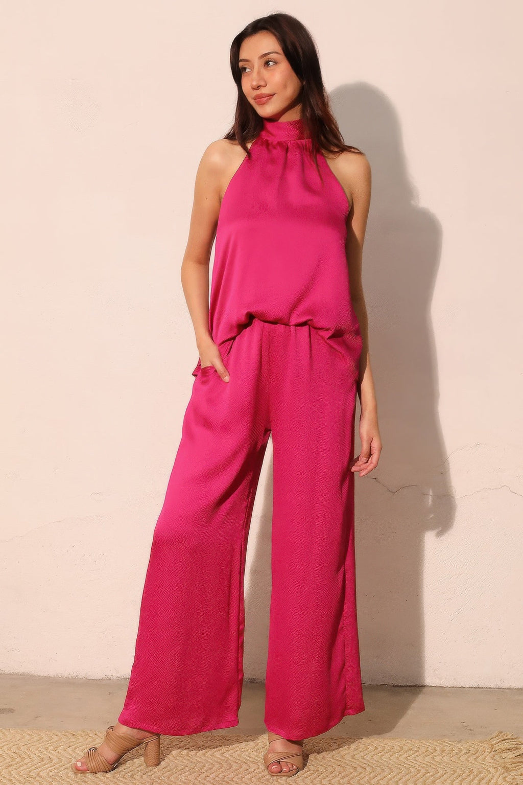Hammered Satin Halter Bubble Top