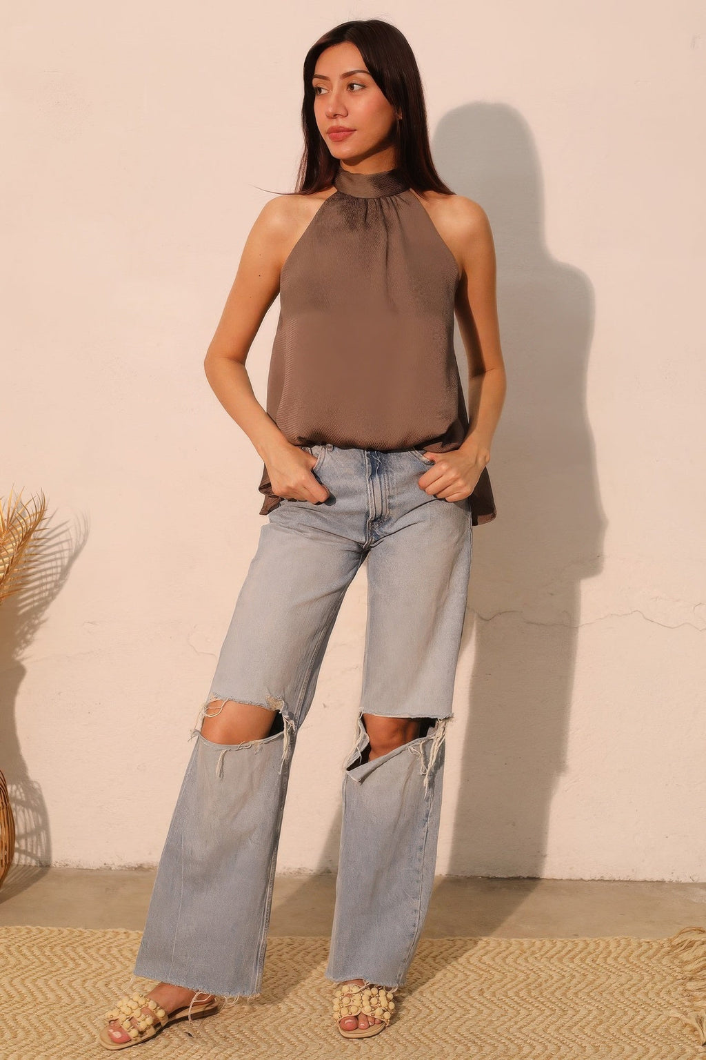 Hammered Satin Halter Bubble Top