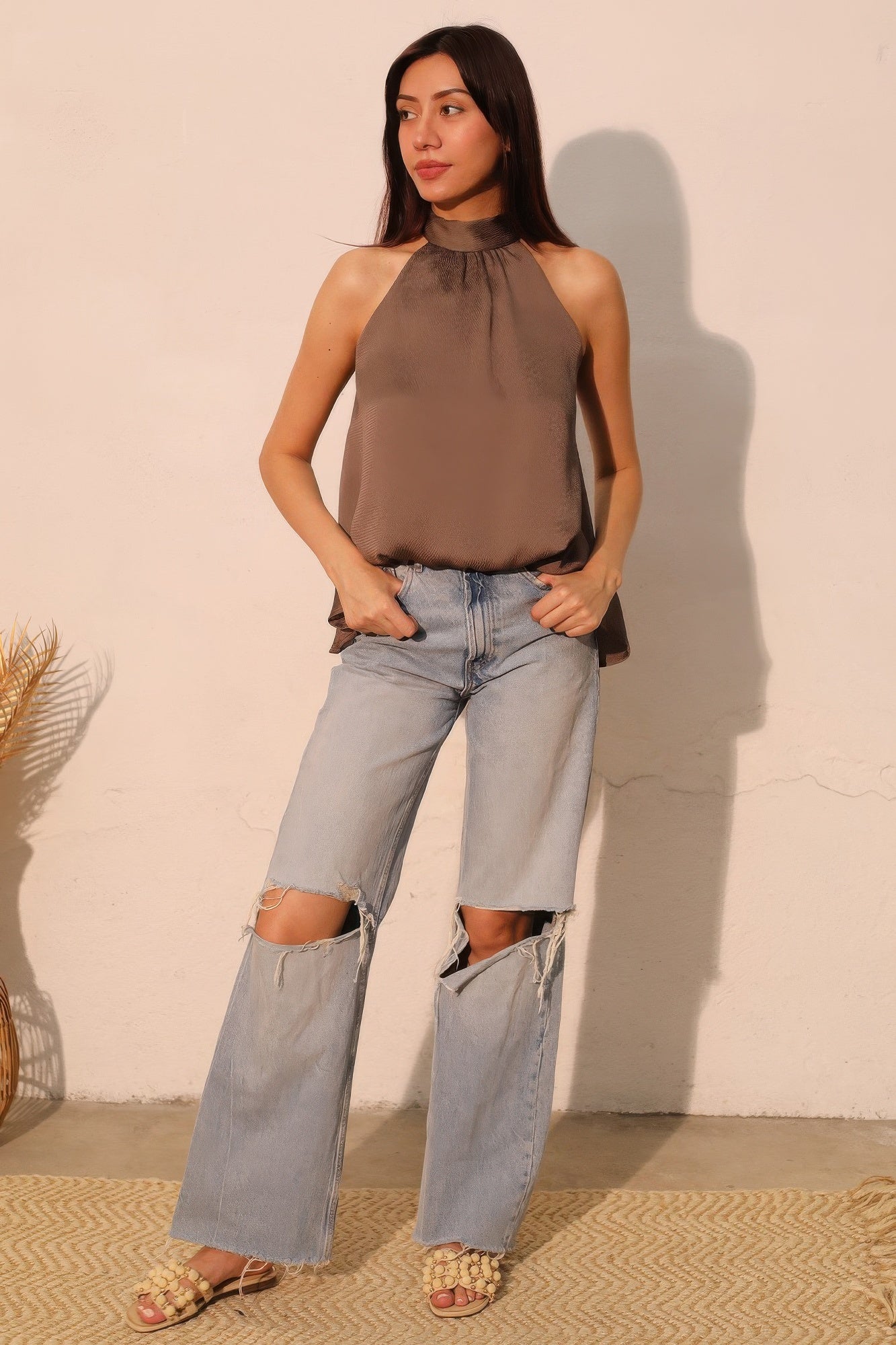 Hammered Satin Halter Bubble Top