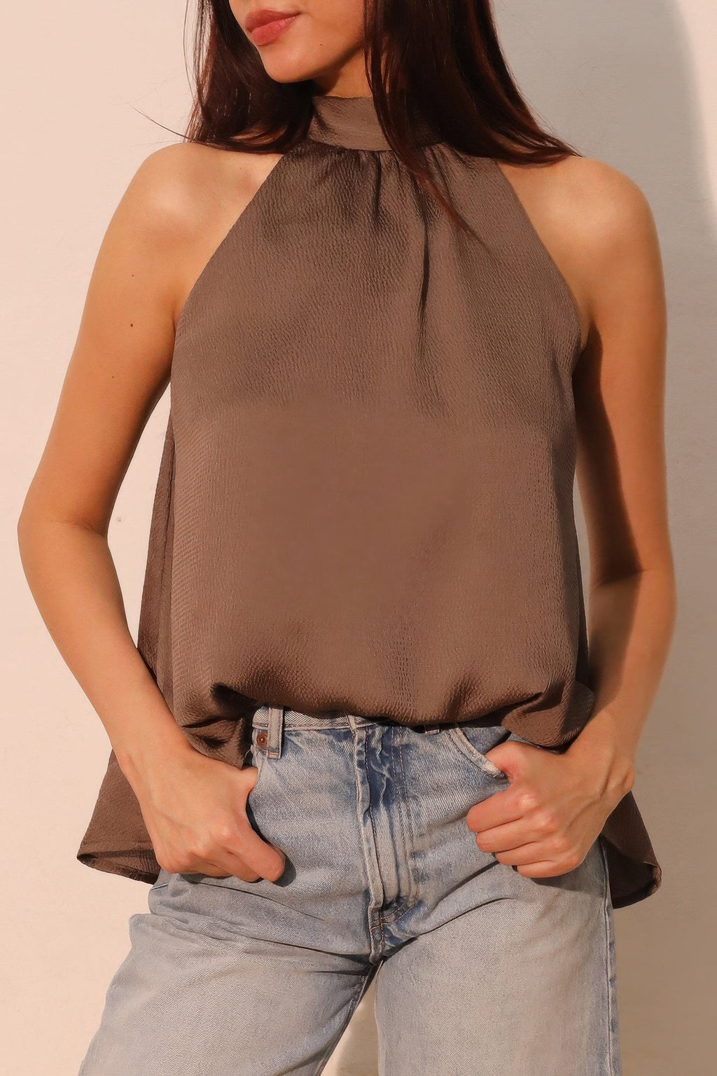 Hammered Satin Halter Bubble Top