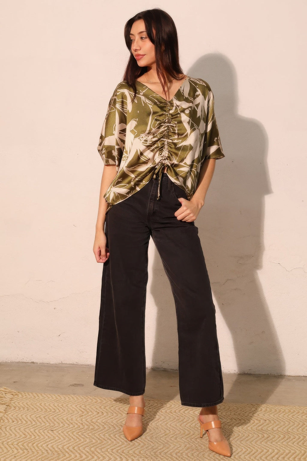 Dreaming Lily Satin Drawstring Dolman Top