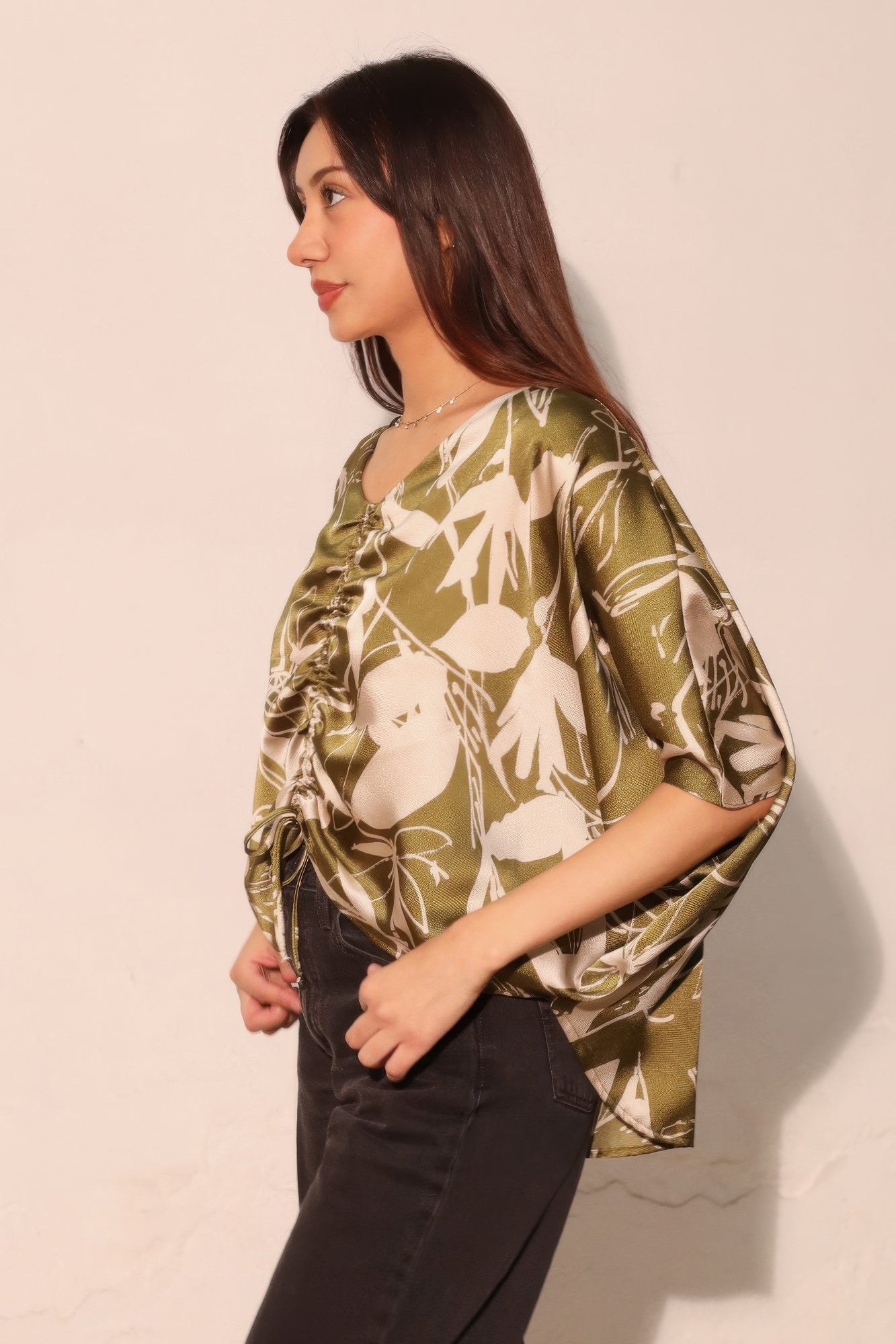 Dreaming Lily Satin Drawstring Dolman Top