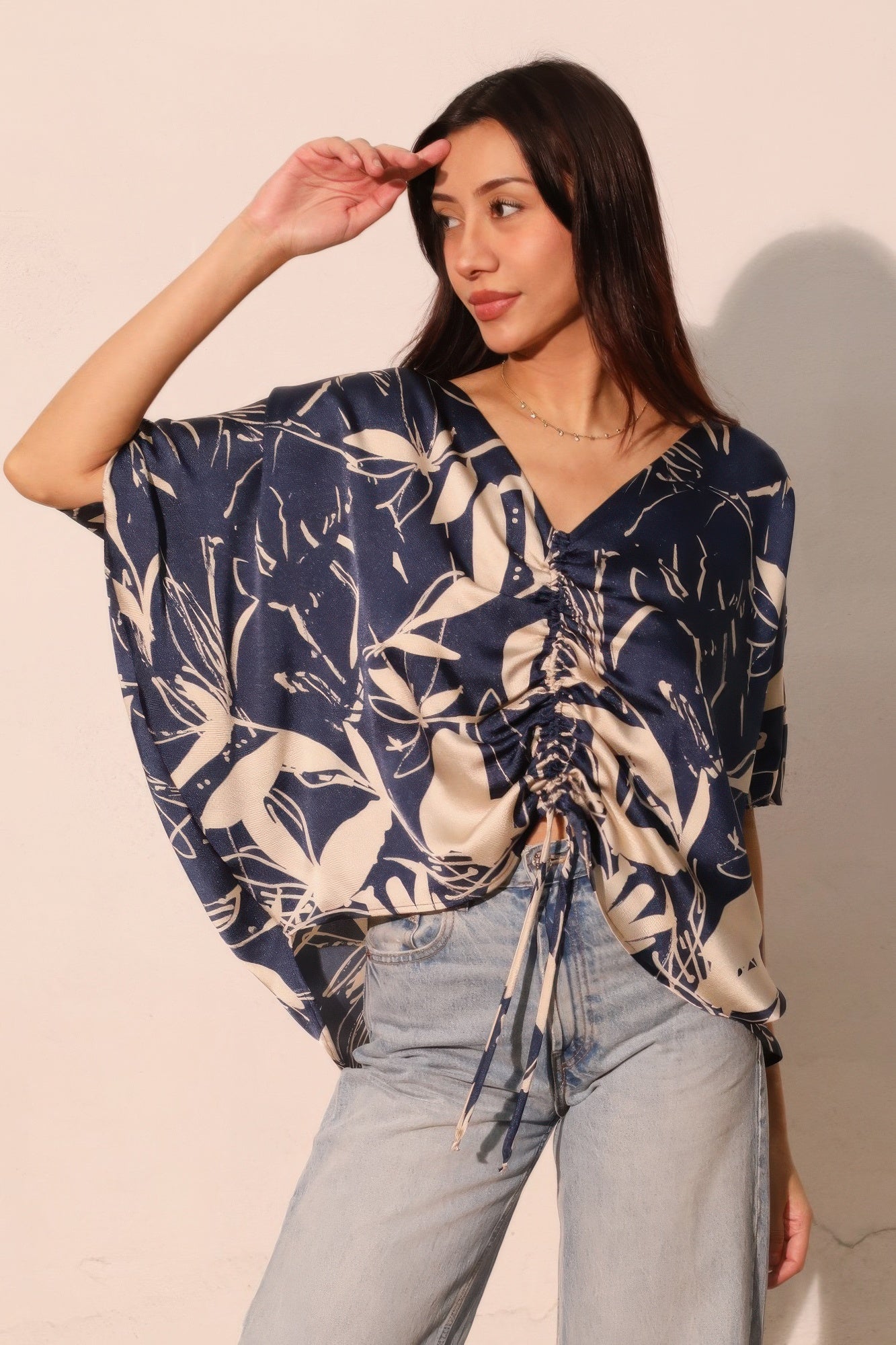 Dreaming Lily Satin Drawstring Dolman Top